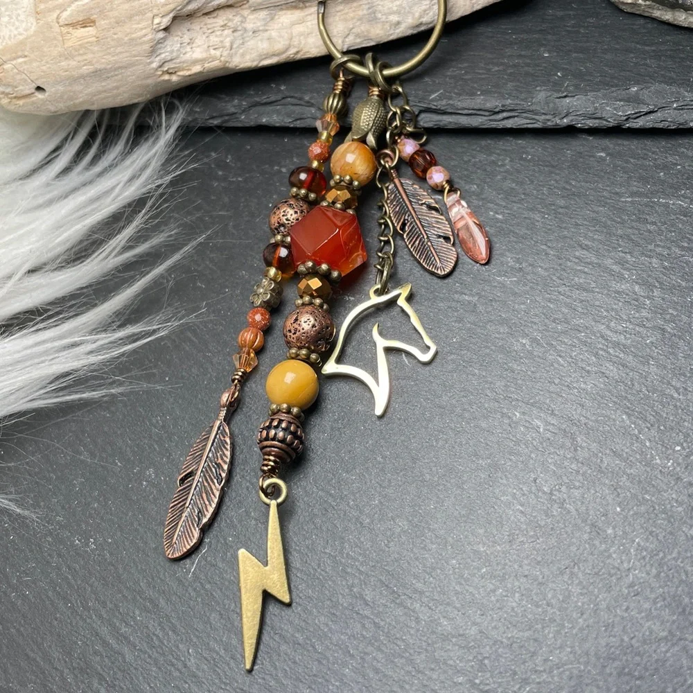 Desert Storm Carnelian, Tigers Eye & Jasper | Horse Feather Keychain Charm